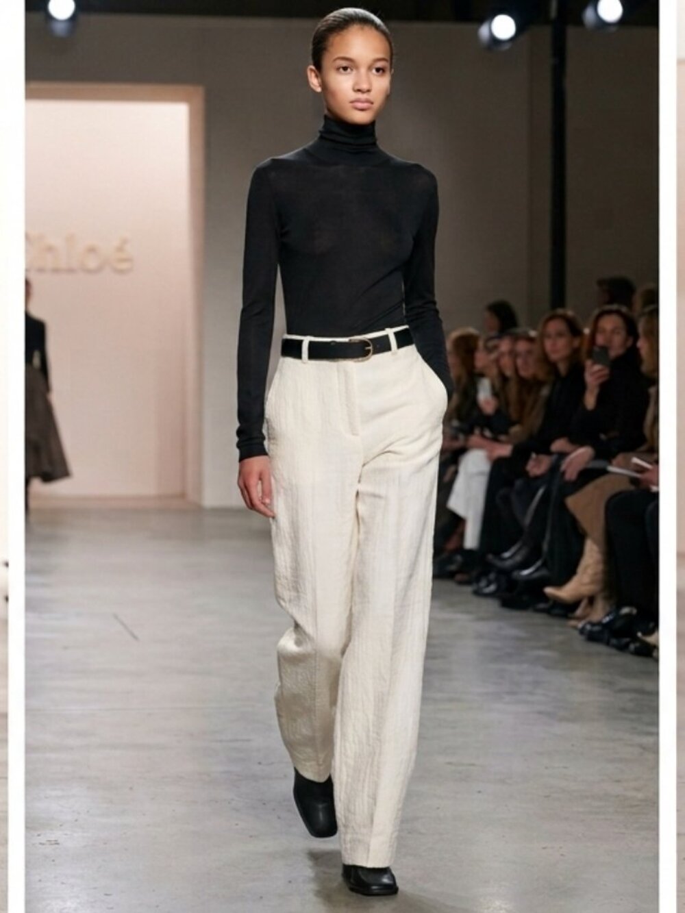 ChloƩ Runway AW23 Silk Cotton Center-Press Tailored Wide Leg Pants Trousers 42